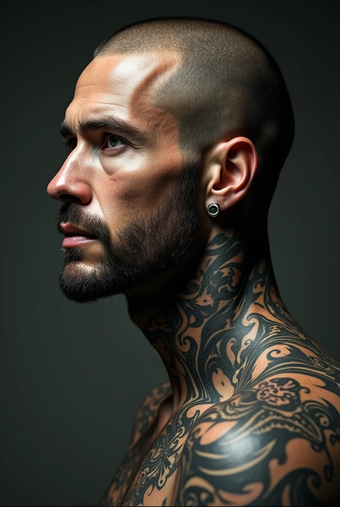 imagine a criminal prisoner with tattoos desperate in the middle of a court because he has just received life imprisonment