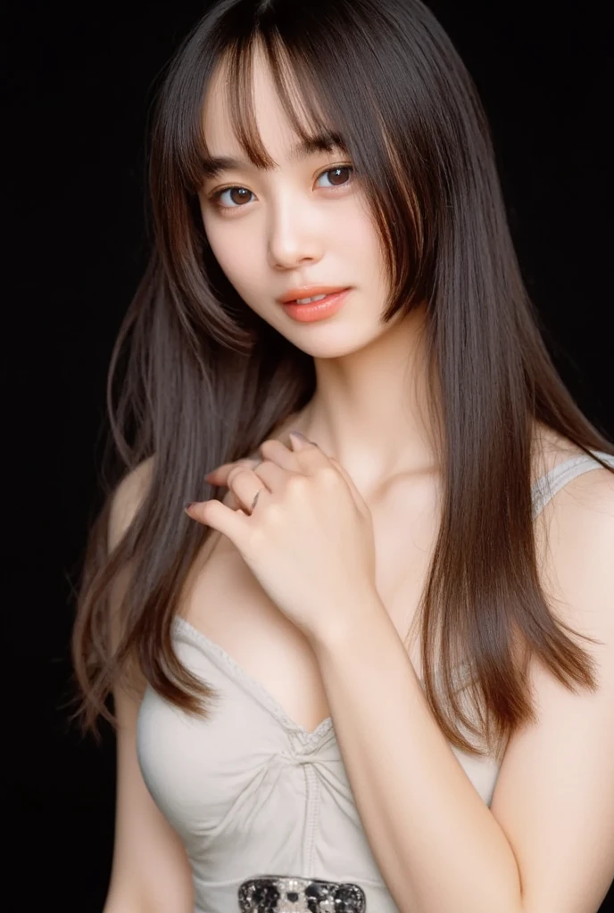 (Beautiful Woman Photo)
(Mastepiece:1.3)Beautiful Japanese girl,((smile:1.4)),Beautiful face,(Lifelike face),Beautiful delicate eyes,((One-piece dress)),Realistic eyes,Beautiful skin,Realistic skin texture(Real Skin)Radiant Skin,Professional Lighting,((Jet black, glossy, straight)),((Short bangs)),Black T-shirt,Mid-chest,High resolution,Sharp Focus,Ultra high definition eyes,

