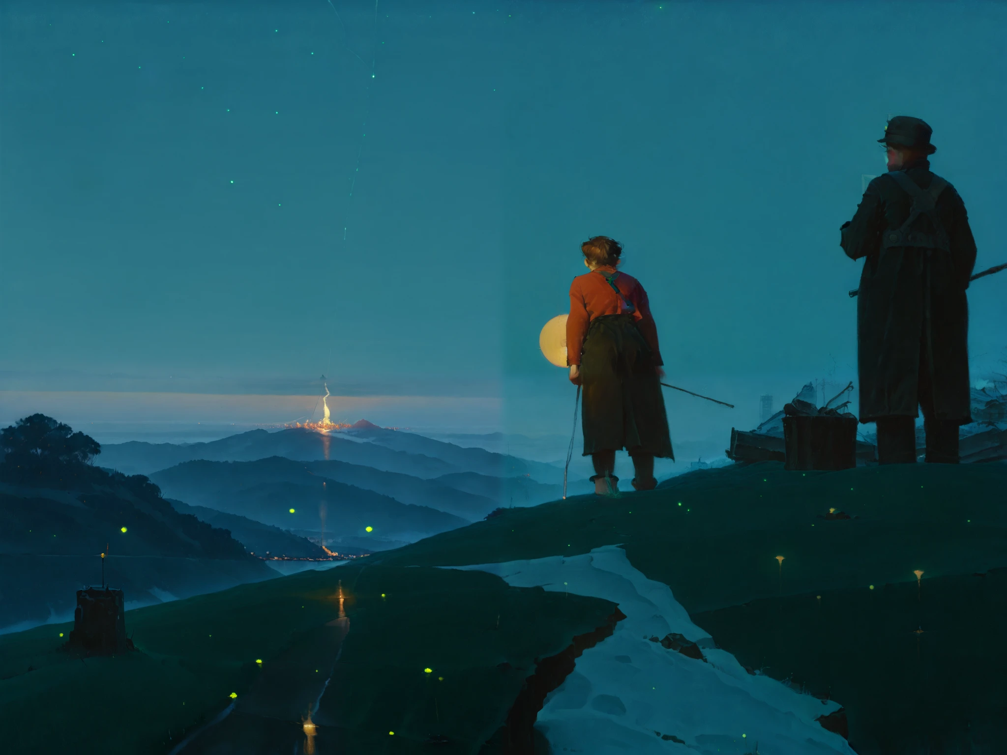 score_9, score_8_up, score_7_up, score_6_up, score_5_up, score_4_up,
BREAK
(masterpiece: 1.0), best quality, perfect anatomy, perfect composition, perfection, 4k resolution, absurdres, very aesthetic, professional artwork, absolutely beautiful,
BREAK
landscape art, a hill with a sky full of fireflies, ren playing around, snowy night, nostalgic, beautiful, long shot