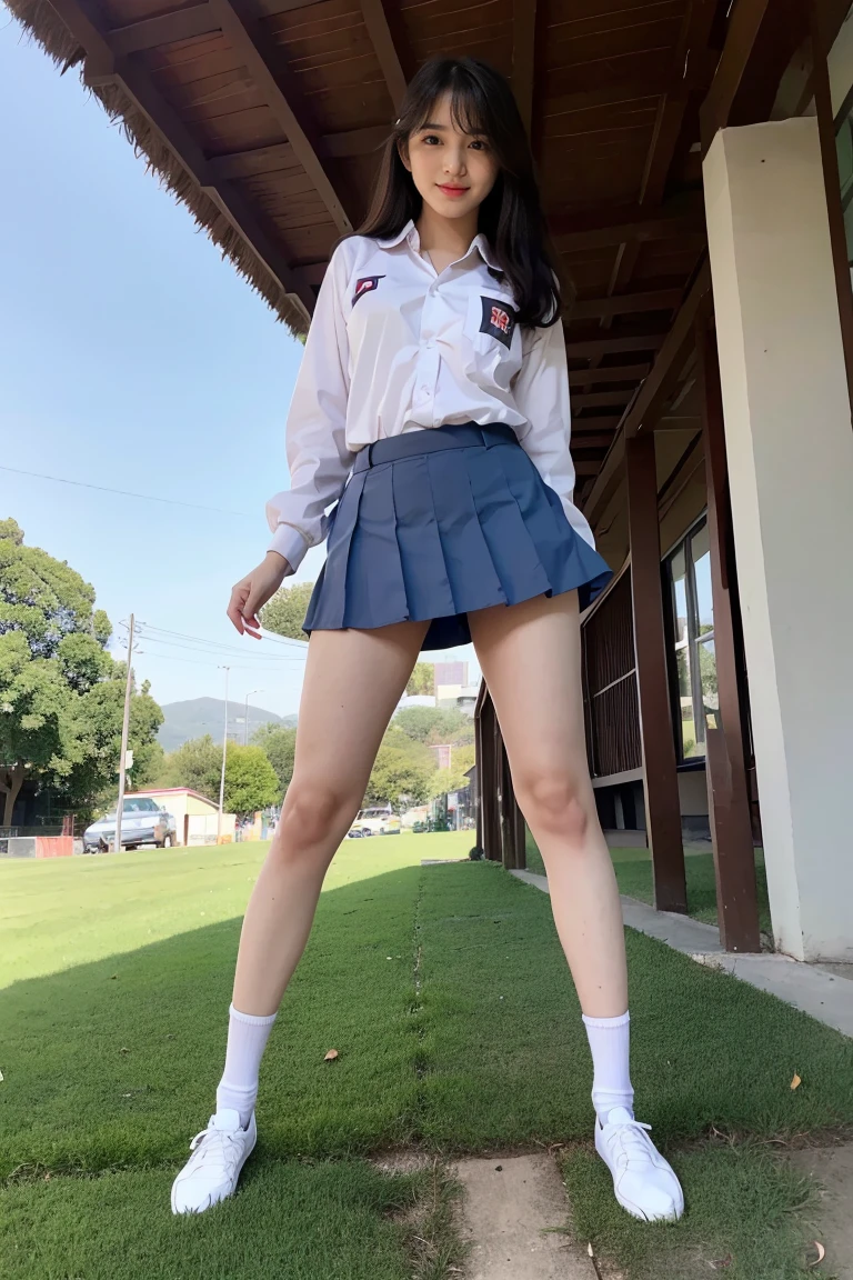 RAW, Best quality, high resolution, masterpiece: 1.3), Beautiful young indonesian girl with short wavy hair, sex pose, stick on vagina, orgasm, showing vagina, open legs showing vagina, porn, creamy vagina, squirting, penis on vagina, on a top, ((senior high school clothes)), orgasm, highres, 4k, HDR, 1girl, realistic, big breasts, short wavy hair, ((whole body)) turning away facial at viewer, closeup, school building background.