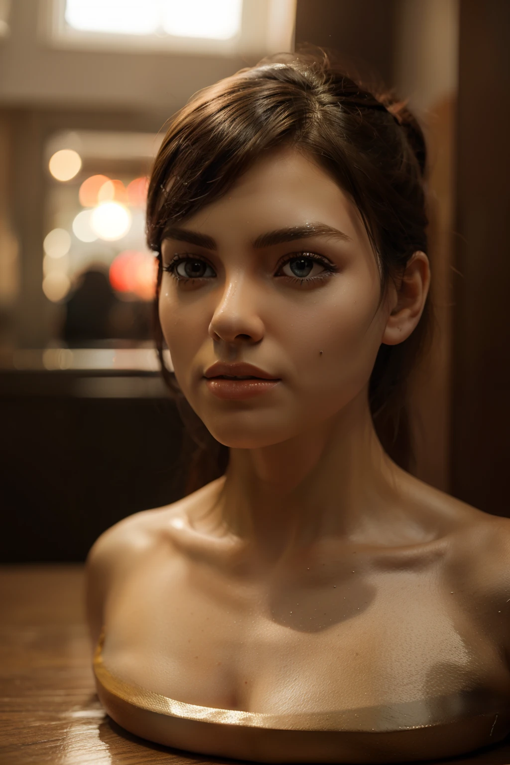 A photo of a female nurse, gorgeous stunning face, big breasts, ((cleavage)), huge ass, wears hijab, wears white coat, realistic skin pores, freckles, 8k, hdr:1.2, ultra realistic photo, photorealistic, (volumetric lighting), soft diffused shadows, ultra defined textures, realistic reflection effect, (masterpiece), realistic diffused lighting, (intricate details), bloom, best quality, (raytracing), vivid color tone, (highly detailed and realistic skin)