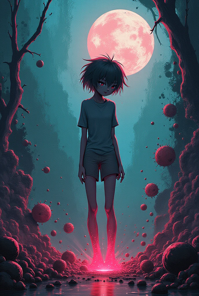nightmare、psychedelic、Space is distorted、colorful、dream-like、The colors are noisy、A distorted silhouette of a person、Grinning