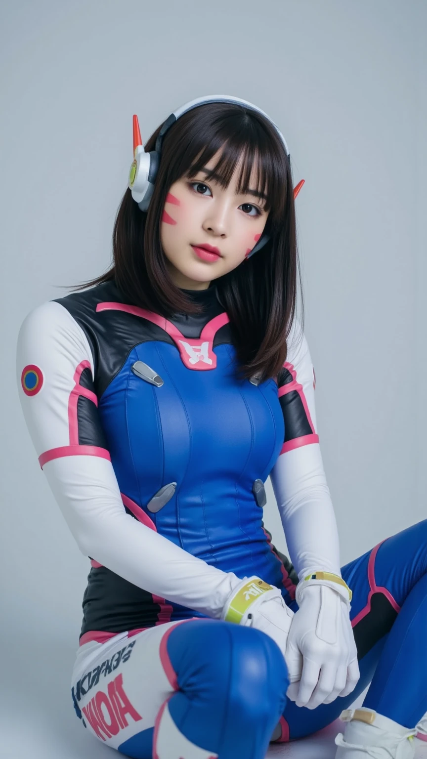 Multiple fans take pictures with cameras,flash,strobe,(8k, RAW photos , top quality, masterpiece:1.2),(realistic, photorealistic:1.37),Ultra A High Resolution,angle from back,full body,(I'll put up with the poop),(21-year-old woman can't stand it and farts),(cries by bending forward and sticking her butt out:1.3),japanese,Xiaoyan,Transparency,pure white skin,gray eyes,cute,idol,portraits,model,(Famous actress :1.4),(beautiful detailed face on the sheet:1),(beautiful big breasts:1.3),( radiant skin:1.1),Gloss, long limbs, slim,thin waist,pink lips,short bob hair in the background,bungs,ぱっつんbungs,glossy black hair,(perfect face:1.4),((d.va costume :1.3)),(((dva. She wears headphones and a blue and white science fiction bodysuit and white higheels boots.:1.5))),(( tight pilot suit :1)),(big ass),(詳細なd.va costumes are intricately worn:1.10),( thin legs), white leather boots ,(((ロゴの多い tight pilot suit ))), white leather gloves ,large crowd,detailed background for an indoor cosplay event,painful expression, I'm crying because I'm ashamed