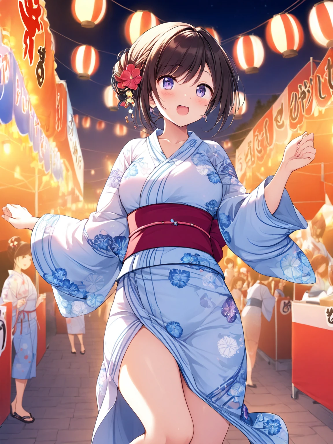 (masterpiece:2.0), (top-quality:2.0), (naked:1.5), (super mini skirt extremely small pink yukata:1.5), (super thin fabric:1.5), (sexypose:1.5), (blushed face:1.3), (barechested:1.3), (realistic:1.5), 1 little girl, precise hands, Embarrassed look, light smile, Look at me and smile, extremely cute girl, innocent face, young face, Clear eyes, Shining eyes, small breast, (cleavage of the breast is visible:1.5), (the thighs is visible:1.5), The crotch is visible, No pubic hair, full body, The beautiful skin, ultra-definition, Top resolution, japan high school student, brown hair, at the night festival