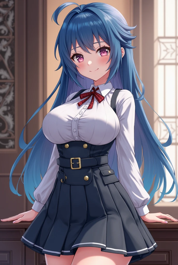 ((masterpiece)), ((Best quality)), (ultra detailed), ((kawaii)), Cute, (Beautiful), ((sexual)), ((extremely detailed)), 4K, (8 thousand.), Best quality, (Beautiful), illustration, anime style, (heavy line:1.2), Gradation, a Cute girl, 1 girl, Konosuba, Water, blue hair, detailed clothing, detailed fabric, Hair rings, (One:1.2), //, standing, (Place your hands on your hips), //, emphasizing the neckline and short skirt, slightly transparent top blouse, короткая плиссированная skirt, //, Perfect eyes, //, (half-closed eyes:1.4), (sexual expression:1.2), fascinated expression, (frown at:1.2), (wicked), (blush:1.2), //, (Beautiful eyes) //, night sky, distant city lights, подъемная skirt, Показаны panties, Unbuttoned blouse, bare hands, a white blouse, huge breasts, black pencil skirt, skirt, miniskirt, microskirt, thigh high, plaid, plaid skirt, fishing nets, behind, panties, Good, Lingerie, crop top, shirt, Transparent tank top, Cute, stockings, hips high, (huge breasts:1.2), mid thighs