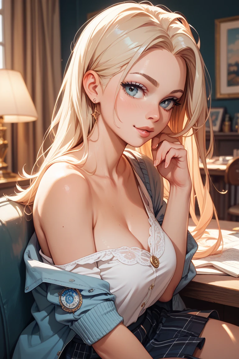 portrait, realistic, elegant mature woman, blue eyes, blonde hair, 4k resolution, ultra detailed cg, beautiful cg, soft light