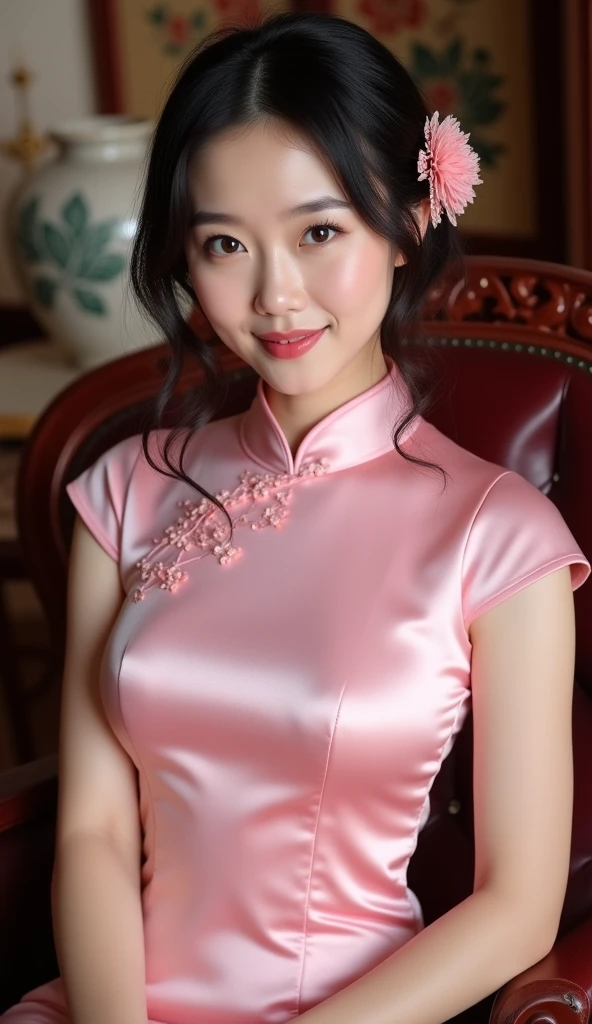 A beautiful girl, exquisite facial features, exquisite face, black Hong Kong style short hair, exquisite hairstyle, beautiful and pure, refined temperament, model figure, slim and slender figure, noble cheongsam, upper body close-up, 8k resolution, the highest picture quality, real texture 5.0, Cosmo Lady, street, chairman secretary, mature women, thin face