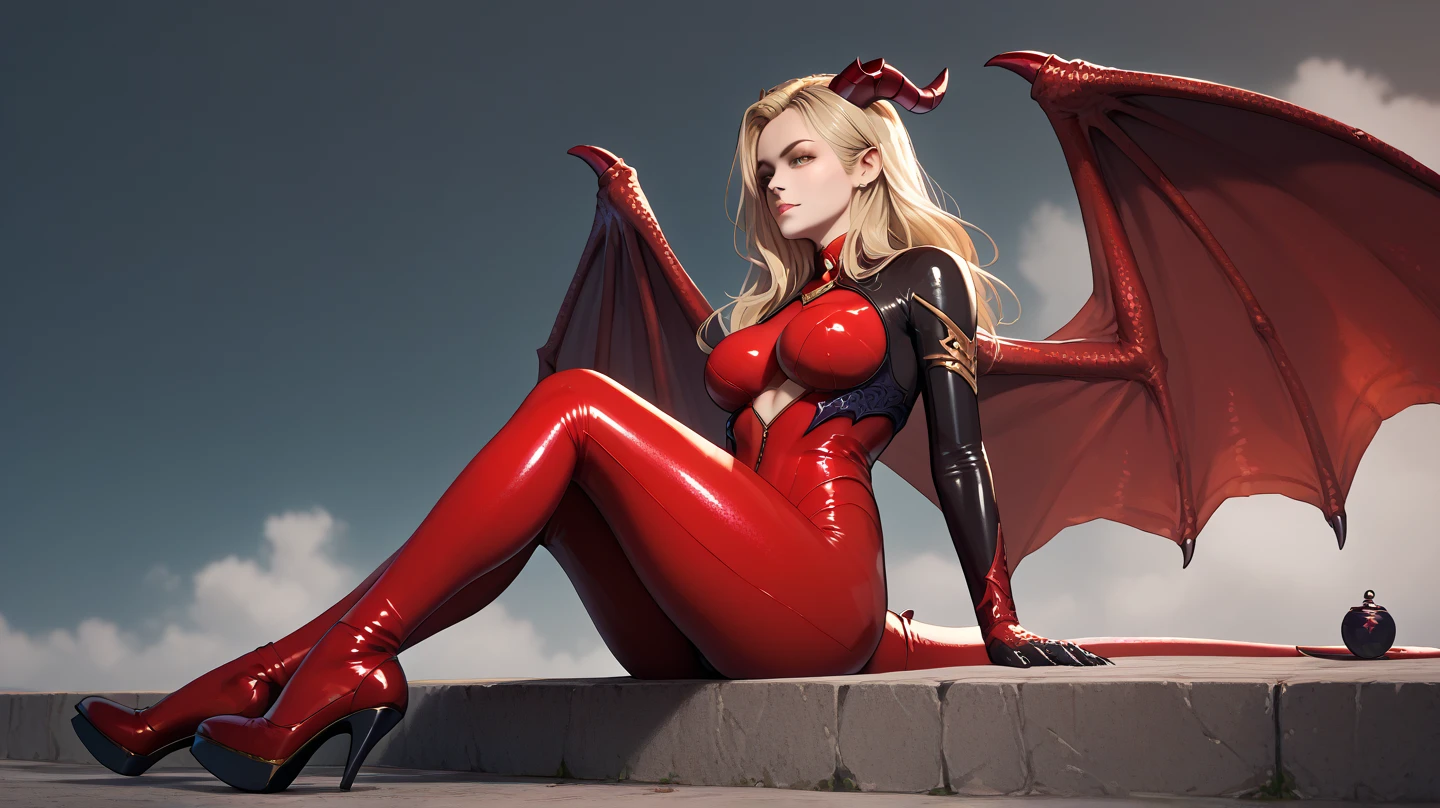 Charming Russian model Nata Lee, light blonde hair, Female witch in sexy red leather armor with a cape，（Open your mouth，Showing vampire fangs，(poison fangs:1.2),(teeth:1.1) Vampire mouth），Sharp teeth，（Vampire skin is super fair and smooth）、（In the background is a classical western castle，Stone castle，High bell tower，Square high-rise clock tower，large moon，moon full，Enshrouded by cloudoon stars are rare，）A pair of pitch-black wings spread out on the back，the bats,Soft and cold，（（Vampire teeth are surprisingly white，Showing fangs，licking own lips）），Image of Araved posing for a photo，The eyes burn like a scorching flame，It emits a terrible red light。Around his body，It is full of mysterious and deadly energy。 the sailor moon. Beautiful, Anime goddess, Anime girl in real life,Anime cosplay, Scholar, Anime figure; Full-body art, seductive anime girls，（（（Kojima Bunmi style）））