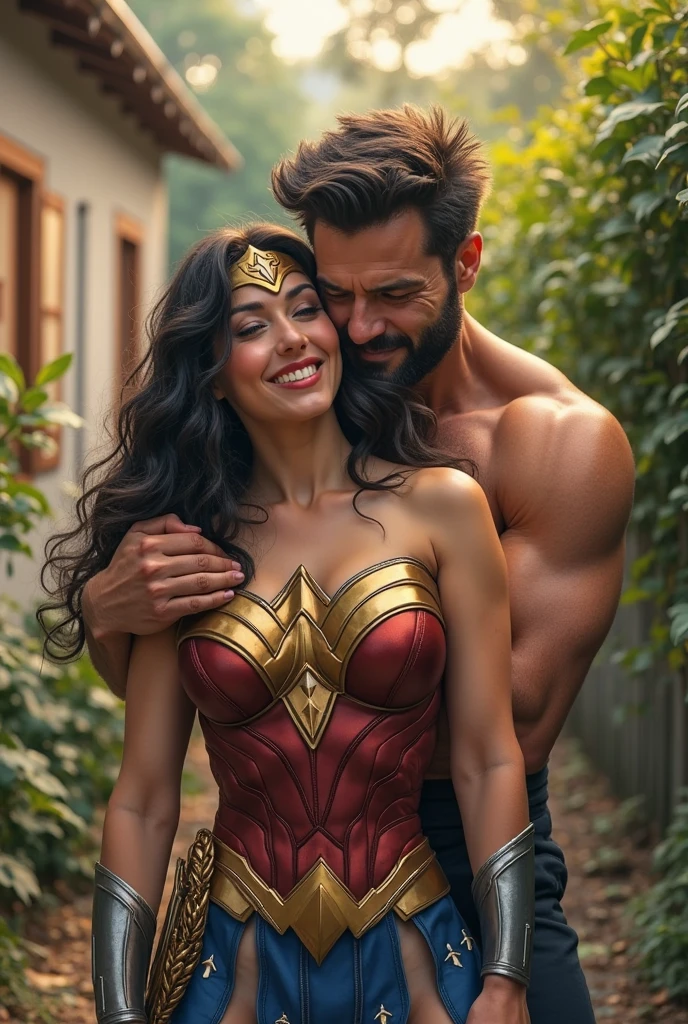 One tall muscular shirtless man with Two beautiful women of different natural hair colors And different races (one Asian) doing yoga together, women: looking at the man and hugging him Athletic fit bodybuilding muscular 30 year old fitness athlete woman, amazingly long wavy voluminous flowing hair down her back to her thighs, big beautiful green eyes, MANY freckles on face and body, muscle tone, wet and glistening from sweat, wearing low-rise oversized sweatpants-shorts, ((( IMPORTANT: and a huge loose baggy oversized low-cut comfy big sweatshirt with ONE wide-neck-hole that goes all around off-shoulder and cleavage in one big swoop 1.3))), very tall socks and cute sneakers, very stylish sunglasses, wearing headphones, flowers in hair, muscle definition in shoulders and belly and legs, gorgeous neck and shoulders, curvy, juicy wide hips, thick thighs, nice big muscular ass, mature gorgeous incredible pretty face, grinning, laughing, many tattoos on her body, doing yoga in a park in a beautiful historical English collage street in the morning, Instagram model, (((small breasts 1.3))), (((birds-eye-view-very-high-camera-angle-looking-down-at-people and bokeh and incredible colors and professional photographer with a sense of the dynamic and having depth 1.3 ))) k, SFW, abs,photorealistic,super long hair, incredible outfit that makes sense practically and beautifully for an autumn morning when it's sunny but a little windy, , headband, all clothes are one color,