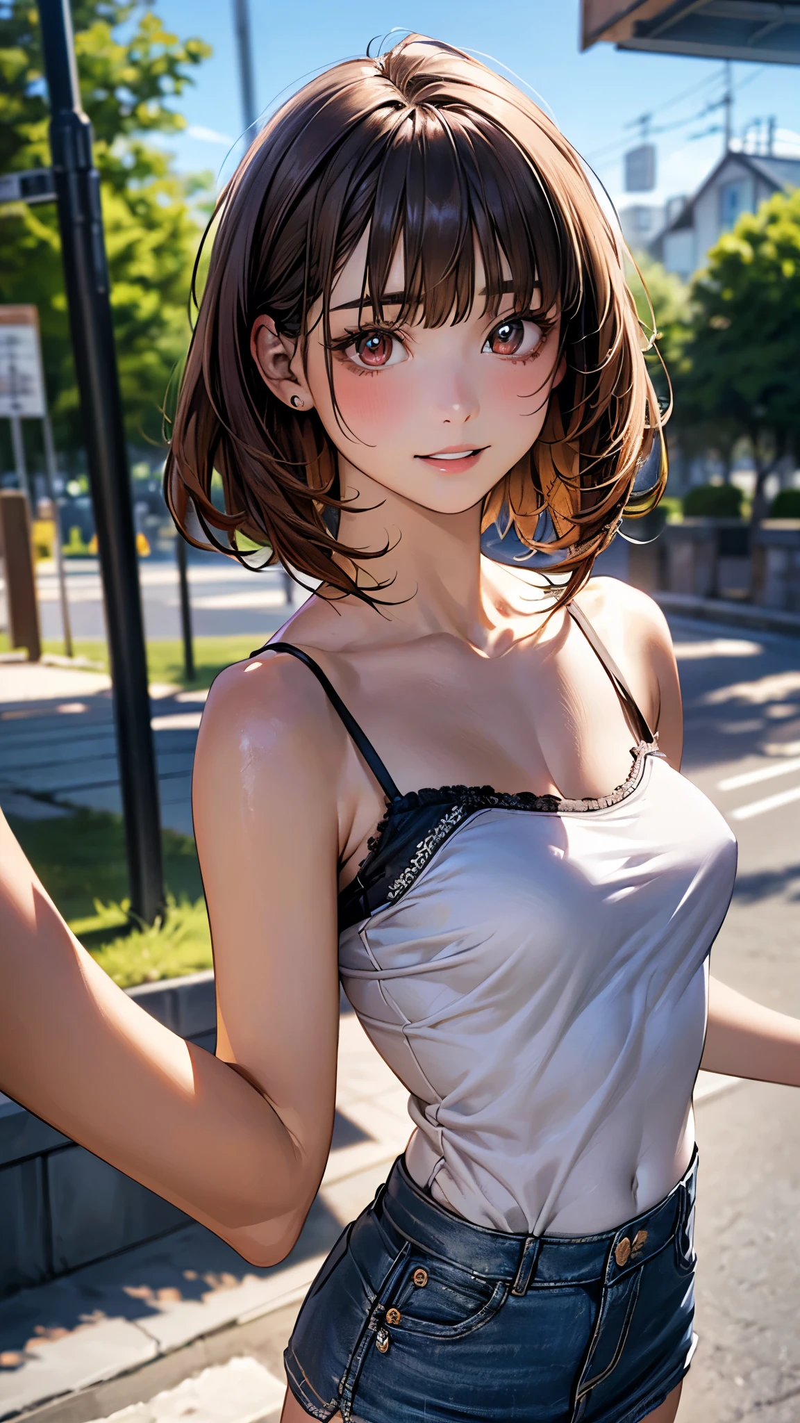 (masterpiece:1.3, highest quality, Ultra-high resolution, Super detailed), (Realistic, photoRealistic:1.4), Beautiful illustrations, Perfect lighting, Natural light, colorful, Depth of written boundary,
Beautiful detailed hair, Beautifully detailed face, Beautiful fine details, Beautiful clavicle, Beautiful body, Beautiful breasts, Beautiful thighs, Beautiful feet, Beautiful fingers, Perfect fingers,
View your viewers, (Face Focus, Upper Body), 1 girl, Japanese, Sculpture model, Perfect Face, (Perfect Anatomy, Anatomically correct), Cute and symmetrical face, Baby Face, , Shiny skin, Swept-apart bangs, Golden Eyes, Big eyes, Slanted Eyes, Long Eyelashes, Double teeth, (Medium chest:1.6, Tight ass, Captivating thighs),
((Casual Fashion:1.6))