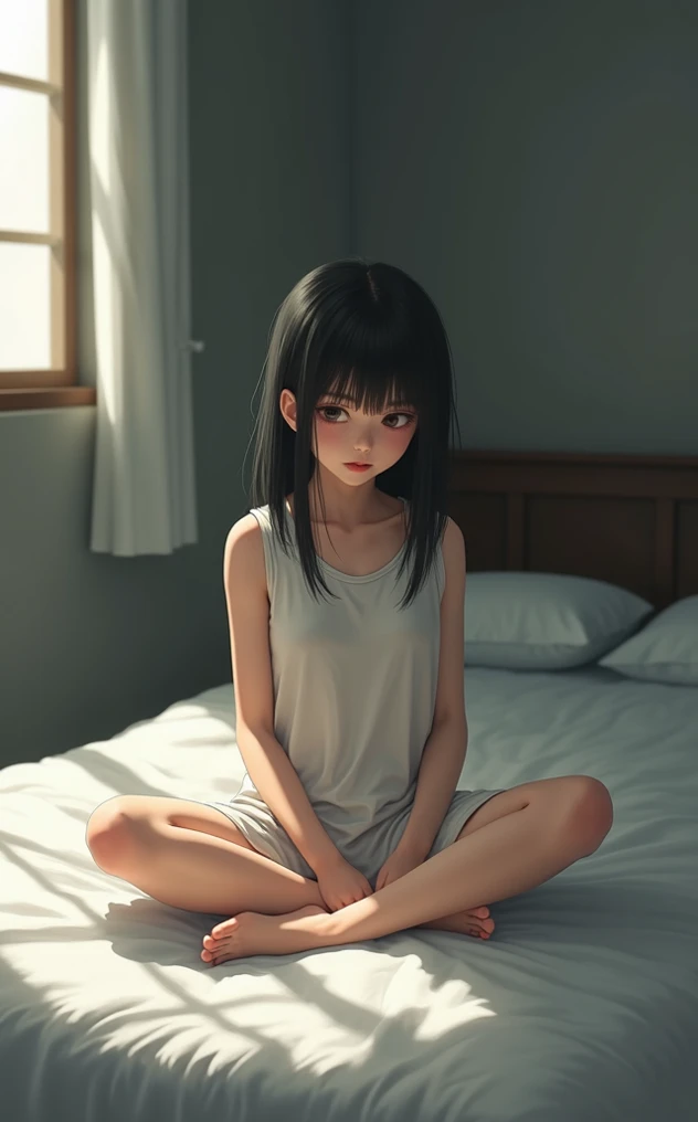 Girl sitting on the floor with both leg open