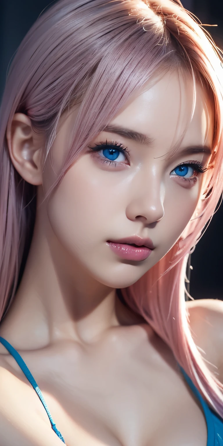 portraits , Practical, blue eyes, Pink Platinum Hair, Big Breasts, 4K resolution , High Quality CG, Beautiful CG, Soft light ,