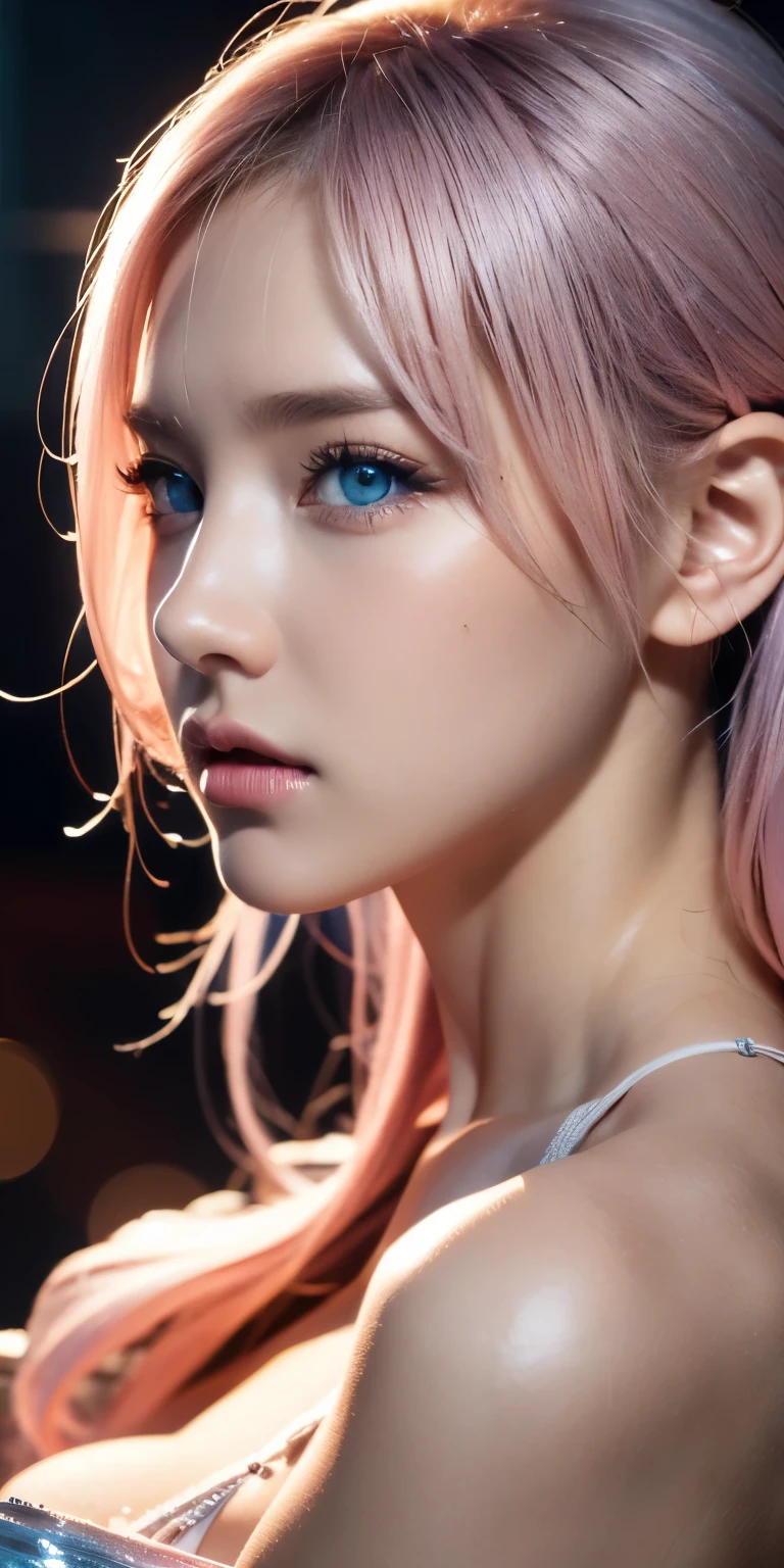 portraits , Practical, blue eyes, Pink Platinum Hair, Big Breasts, 4K resolution , High Quality CG, Beautiful CG, Soft light ,
