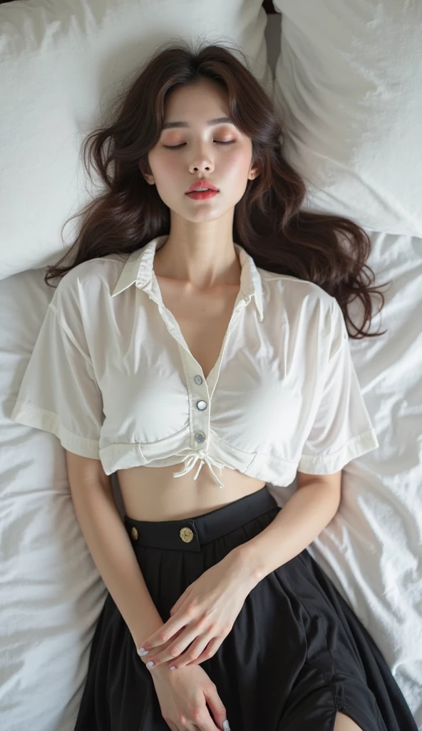 best quality, masterpiece, (lifelike:1.4), 1 17 year old girl, A faint smile, Dark green hair,White nurse uniform,Nipple protrusion,Wet,A lot of sweat,Marks,blushed skin,/Upscale,Height 175cm,Natural beautiful face,slim body,Pure white background,Fair and rosy skin,Messy Curls