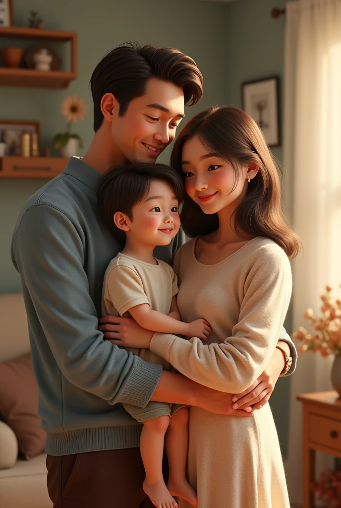 A boy and a girl holding a baby,Upper body body