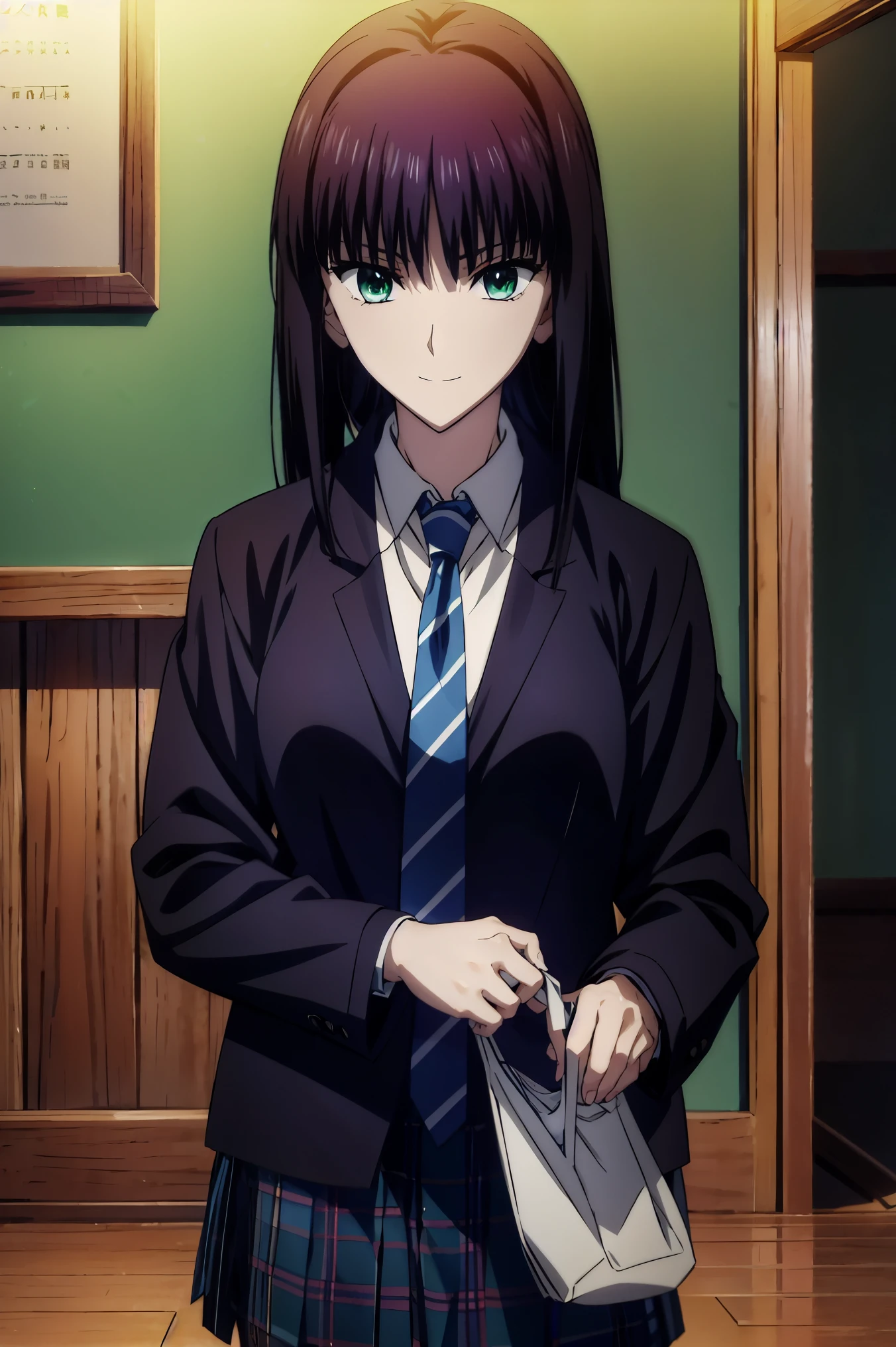 black blazer ,smile face, blazer uniform,赤 purple hair, green eyes , Eyes Like Jewels, 超 high definition, ((( green eyes))),赤 purple hair, beautifulアニメ高校の女の子,( masterpiece:1.2, 最 high quality ), ( exists, photo exists:1.4), beautifulイラスト, ( natural light , Movie Screenplay ), nsfw, watch viewers , COWBOY SHOOTING , Front view of the company :0.6, seat, Japanese, college student の女の子, perfect face, beautiful髪, beautiful顔, beautiful and amazing eyes, beautiful鎖骨, beautiful体, beautiful胸, beautiful太もも, beautiful足, beautiful指 , ((( navy jacket ), light blue shirt , details beautiful DEL I'm CATE EYES FULL OF DEC I ON , Black Sox , blue tartan ribbon tie )), ( beautiful風景), evening , Riverside, walk, smooth animated CG art , 魅惑的な Anime Girl , MAKE A GIRL IN A LONG COAT , high definition, is very well detailedなイラスト, DARK BLUE PLEATED MINISKIRT VIBRATOR , RAW photo , film grain , standing , U high definition and 8K Connection , 長い赤 purple hairと green eyesをした Anime Girl , Anime Moe Art Style , 若い Anime Girl の接写, smooth animated CG art , beautifulアニメの college student の女の子, Anime Moe Art Style , シュールな college student の女の子, Anime Girl , 魅力的な Anime Girl , シュールな college student の女の子, GIRL WITH SHINY CLOTHING , high definition, CG Details , high quality shadows, beautiful、delicate face、All the details , ディテール beautiful DELICATE EYES FULL OF DECISION,break( high definition8Kの壁紙 ),(高度に CG Details 8kの壁紙),Makima ( CHAINSAW MAN ),Scathach ( Destiny / GRAND ORDER REQUIRED ),Reika Shimohira , high definition, とても繊細で beautifulCGイラスト,最 high quality , exists Feeling , exists fabric, exists texture,((( debris flies))), (((最 high quality ))),8k,At 32k, masterpiece, beautiful and charming anime woman , supermarket, is very well detailed, high definition,シュールな college student の女の子, masterpiece, 最 high quality , high quality , Freshness , high quality texture, high quality shadow, high detail, sex , seat, college student , alone,I, alone, alone, ADULT BIB , beautiful長い脚, beautiful胸, beautiful太もも, Tight legs , beautiful leg line , Slender Hips at an Unmanned Bar ,Mature body girl, Big breasts only , beautiful胸,reddish purple hair, purple hair, BLACK CURRANT HAIR , charming Anime Girl , colorful hair, straight hair ,shy smile,幸せそうなsmile, Brilliant appearance ,cute smile,Cool Beauty, beautiful女性, handsome face , beautiful写実性, attractive figure , seductive face , calm expression that made me take off my clothes , beautiful髪,smile, colorful eyes , green eyes,Jade Eyes, beautiful目,bright eyes, DELICATE EYES FULL OF DECISION, Jewel Eyes ,Jade Eyes,( green eyes:1.5), charming face ,8 heads,:: 174cm,彼女は首に necklaces 身に着けています, necklaces ,beaded necklaces ,Magatama Accessories,smile,