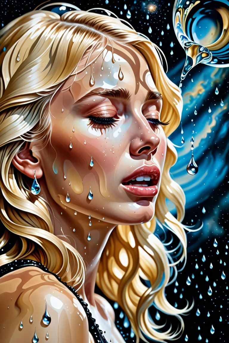 blonde girl , hard pussy fingering, man fingering pussy, orgasm, wet (art inspired by Bill Sienkiewicz). oil painting)

