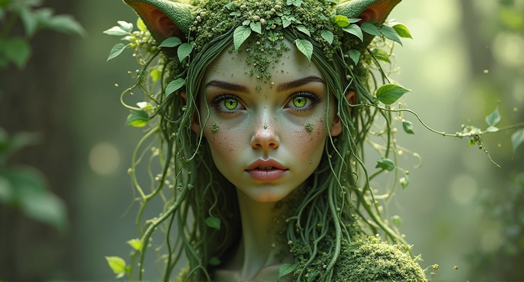 Plant based alien lifeform. moss, bark, vine like limbs.