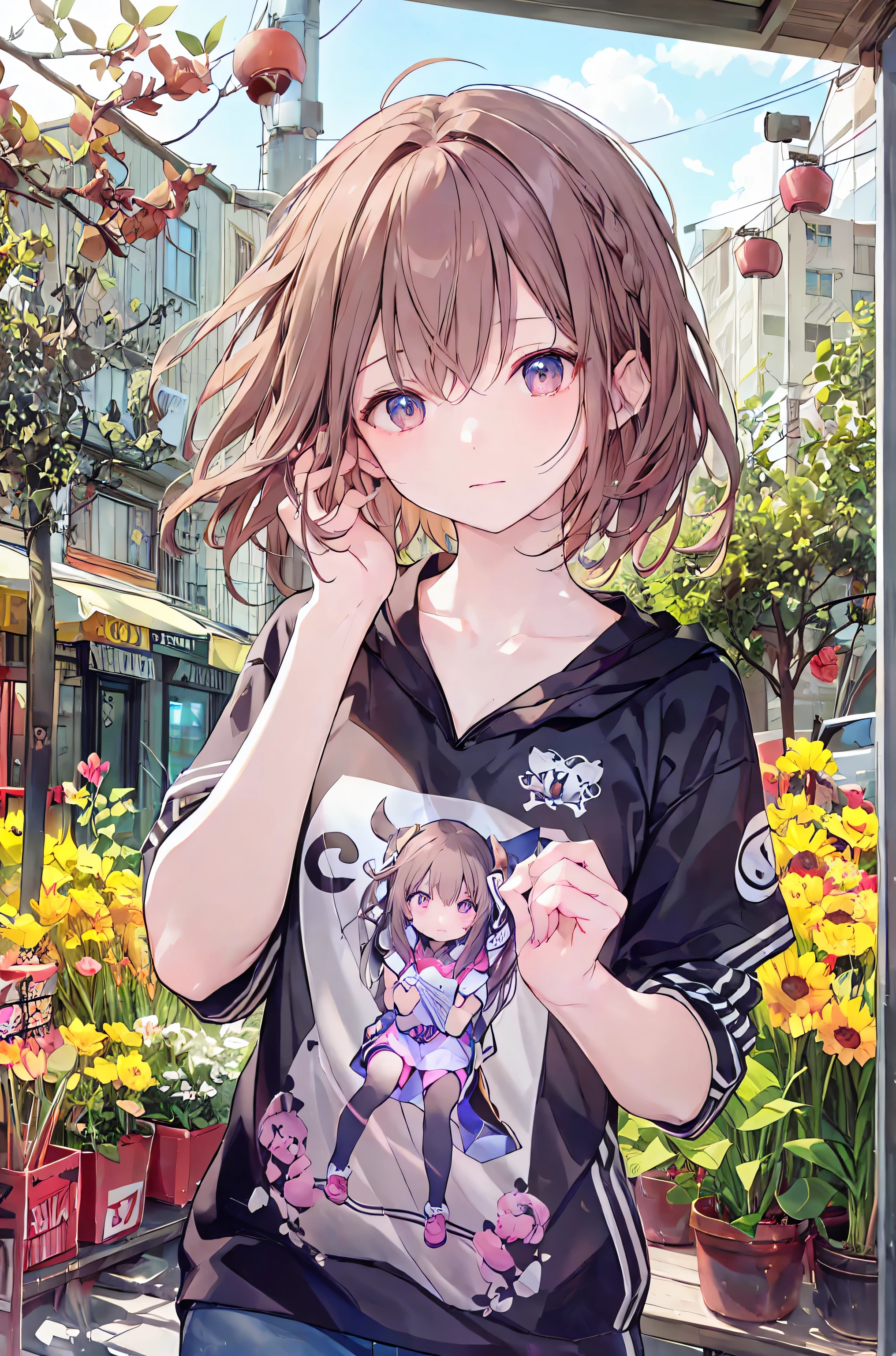 anime、Digital Art、flat design、超high definition, (masterpiece:1.2), best quality, high definition, Award-winning, high detail,Little Bang 、1 Traveling Girl 、( listening to music with headphones in the car、 Open a Window and Look Outside )、 Cool Job 、her hair is fluttering in the wind、 has a calm expression .