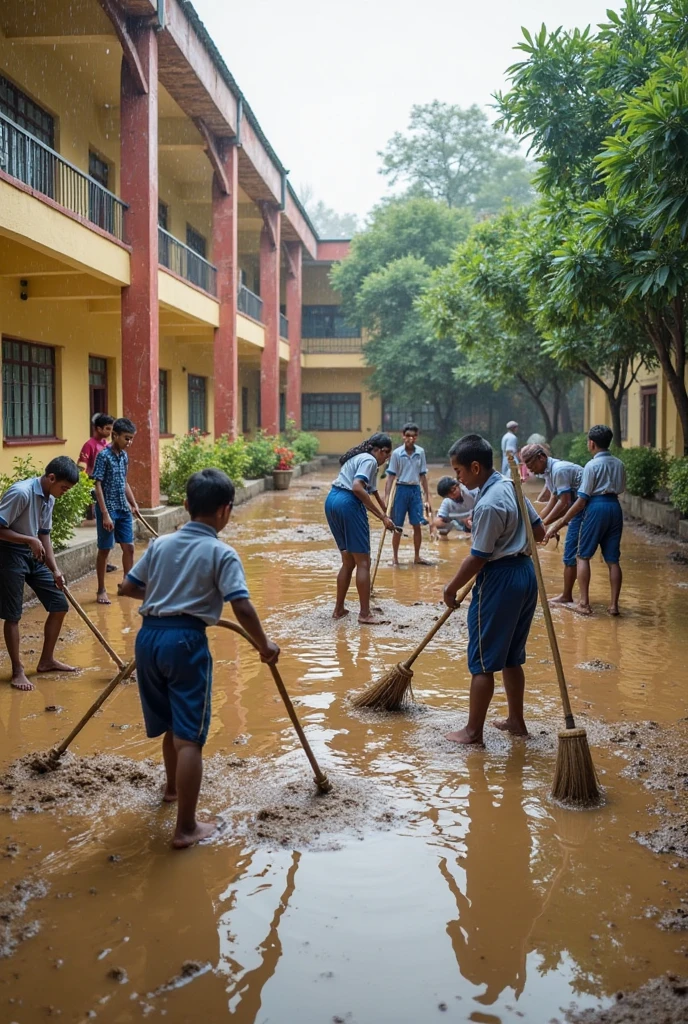 Primary school students. Change.. agriculture. Plowing the ground with a hoe