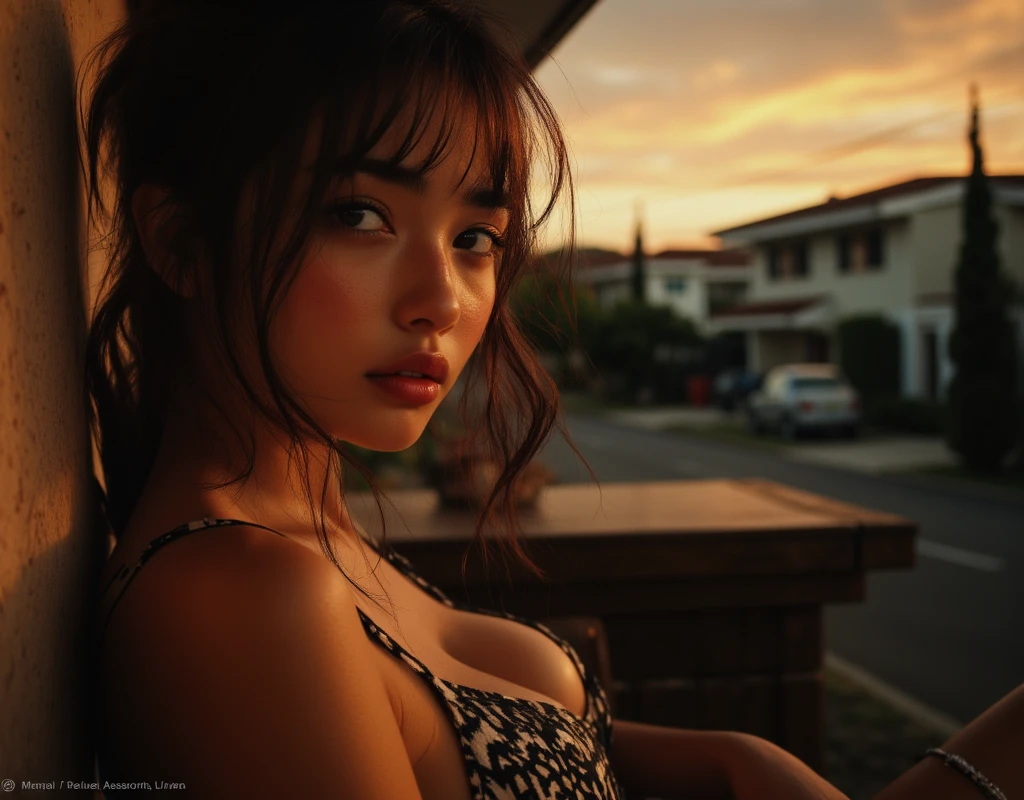 a beautiful girl in a club having fun she is wearing a dress to kill for she is with friends, the view of Hawaii Lahaina in the window (fine detail) (Masterpiece)