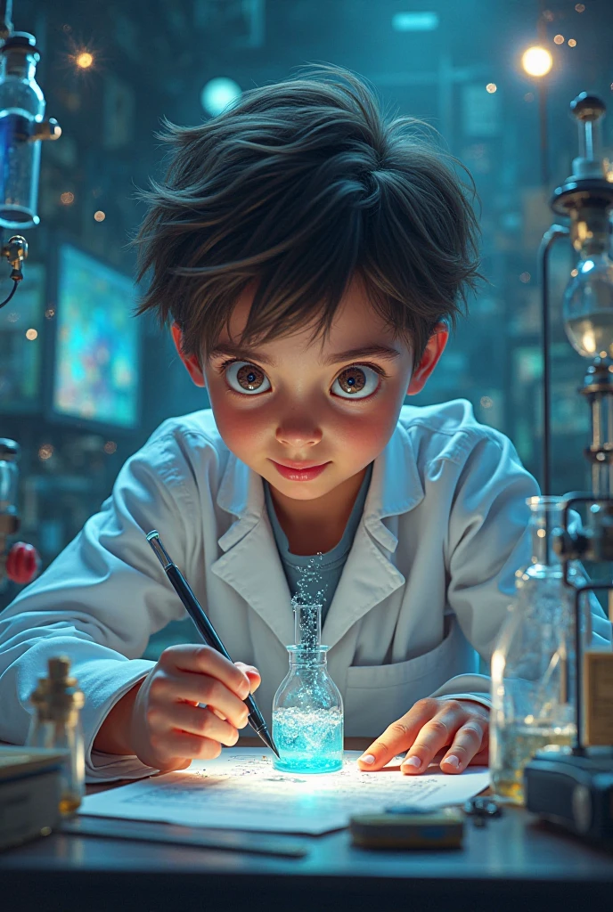 A boy discovering protists under a microscope