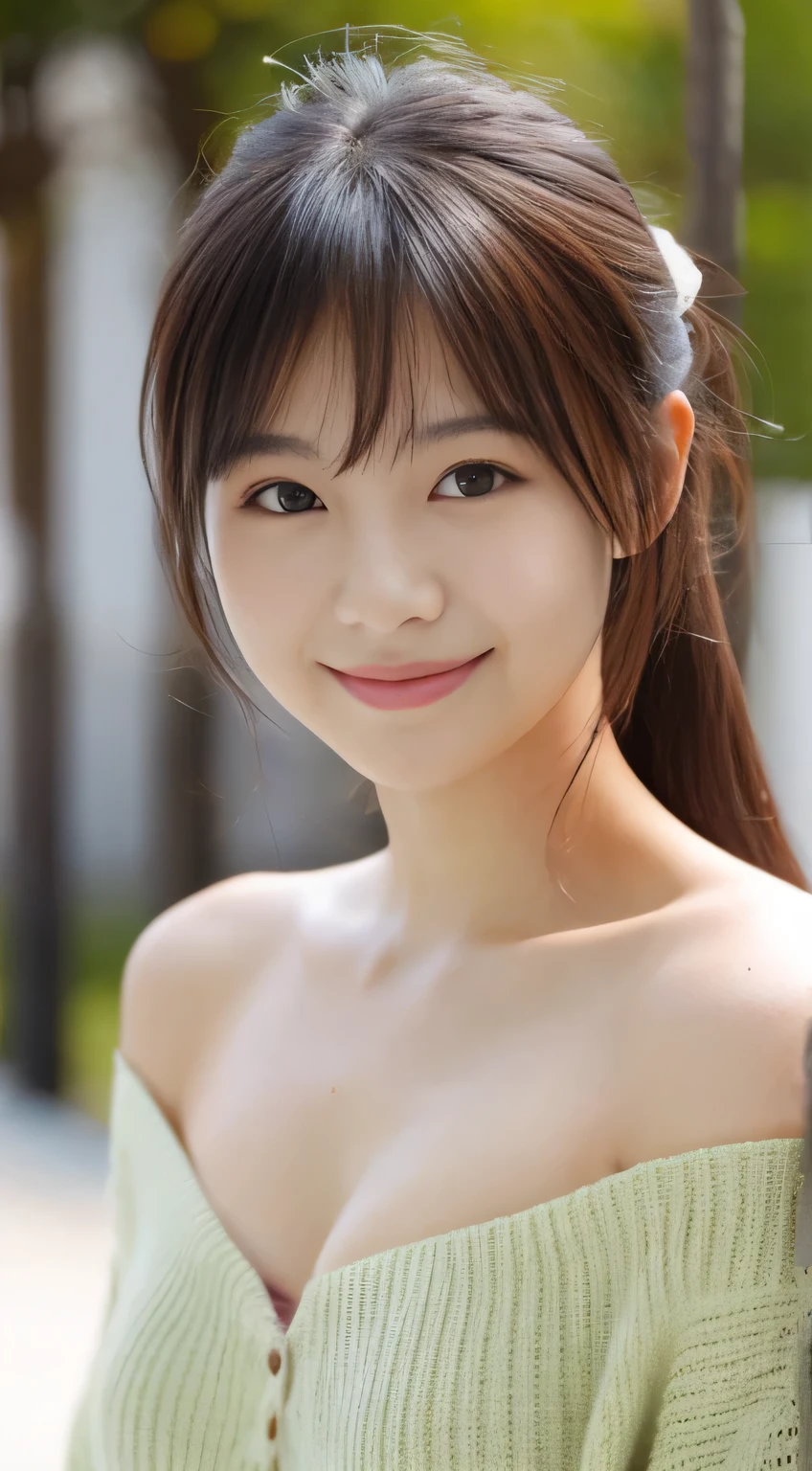 masterpiece,best quality,(Japanese girl),((Beautiful girl)),cleavage,(off shoulder:1.2),(perfect body beauty:1.2),(shy smile),From slightly above,