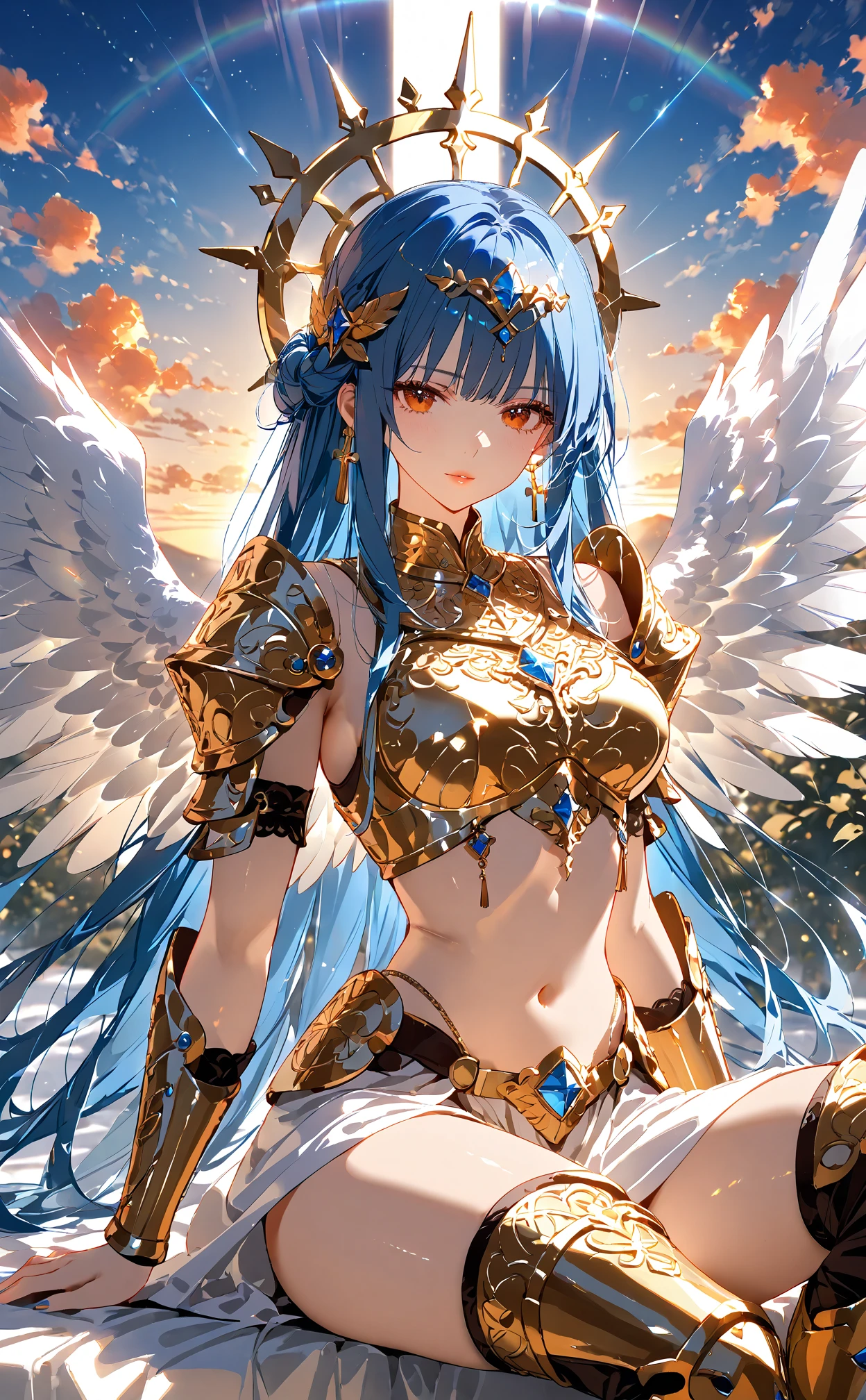 NSFW,((masterpiece,Highest quality,4K)),score_9, score_8_superior, score_7_superior,anime, anime,Rainbow Hair,Wearing a black and gold dress,animeの女の子、With the legendary sword,Orange background, krenz cushart and ArtJam, 美しく魅力的なanimeの女性, ArtJam style, Yoshika Amano Karol Baq, ArtJam detailed, style ivan talavera and ArtJam, Beautiful cartoon art, ArtJam. Attention to detail, ArtJam comic