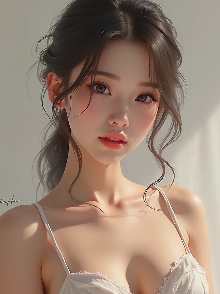 White woman without lingerie or anime clothes