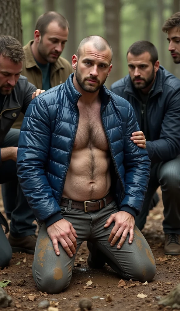 A closeup photo of an attractive man wearing a (union suit:1.2) with their penis hanging beside the testicleschest hair, pubic hair, mustache, cabin in the woods background, metal camping mug, ruggedly handsome, morning, (extremely detailed 8k), professional majestic oil painting by Ed Blinkey, Atey Ghailan, Studio Ghibli, Intricate, High Detail, Sharp focus, dramatic, photorealistic painting art by midjourney and greg rutkowski, homoerotic, (from_below:1.1)