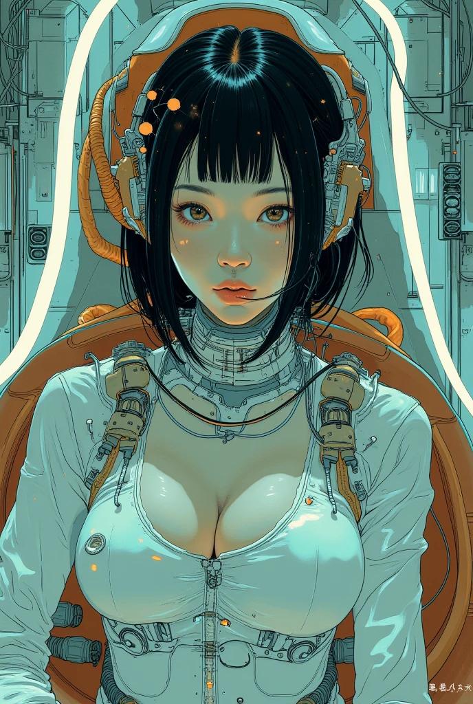 futuristic scene:1.5, sexy girl, Dave mckean art inspired