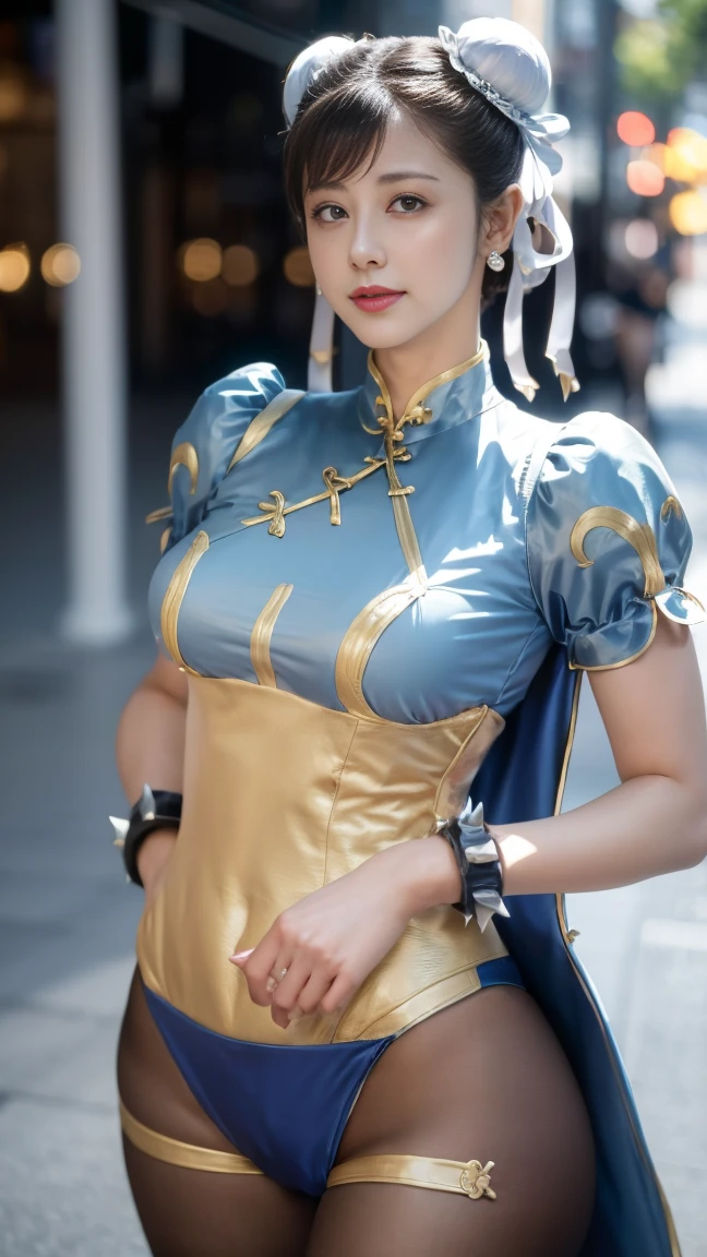 (((ChunLi:1.5、Chun-Li)))、Ultra-high resolution, (Photorealistic:1.4), Japanese, (Beautiful:1.1), (One Woman:1.5), (5:1.3), (Photorealistic photos:1.2), in 8K, Neat bangs, Enlarge the background, (独奏:1.5),、Japanese actress、smile、A smile that seems to burst with joy、whole body、Thick thighs、Is doing a high kick,Village scenery、Very thick thighs
