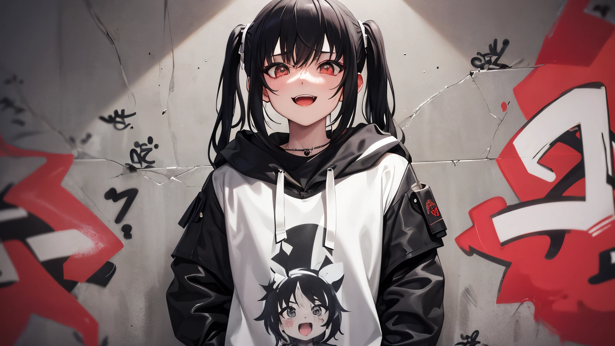 monochrome. gothic punk theme. Masterpiece, best quality, 1girl, One, necklace, ( graffiti:1.5), splashes of black and white paint, plays punk on an electric guitar, faces the viewer , Looking at the viewer, black and white hair, pigtails, black wall , черно-белое Babymetal graffiti, multicolored hair, white hair, black hair, makeup, naughty face, excited, Pop art, cinematic lighting, drop shadow, cowboy shot, anatomically correct, masterpiece, UHD