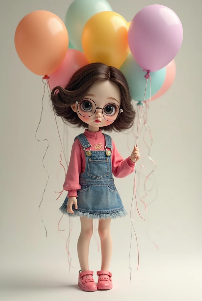 a 10 years old girl, holding balloons, (((full body))), real photo, looking above at me, Brat, skyblue