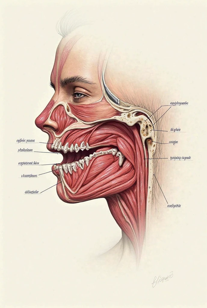 Neat image of larynx, pharynx and rings of cartilage of throat from one side