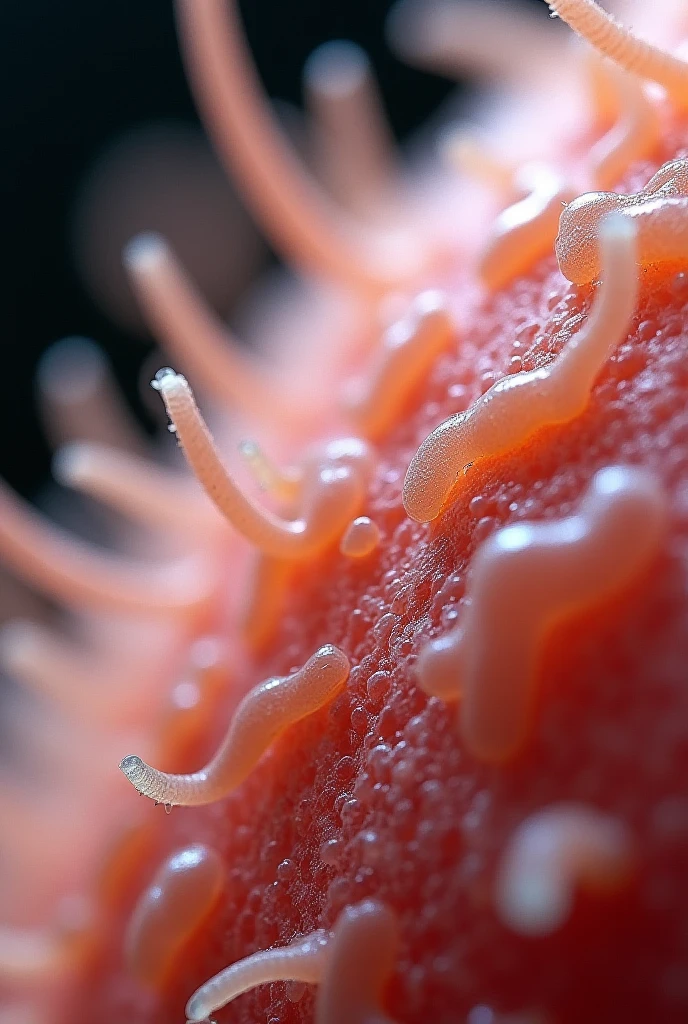 Close up of a bunch of red and black bubbles, In the spongy stomach, Intricate hyper-detailed macro photography, Micrograph, Macro Art, Fungal polyps, Micrograph, high resolution macro photography, Microscope image, Trypophobia, electron micrograph, Beautiful macro close-up images, Sizzi, Arousal of the cervix