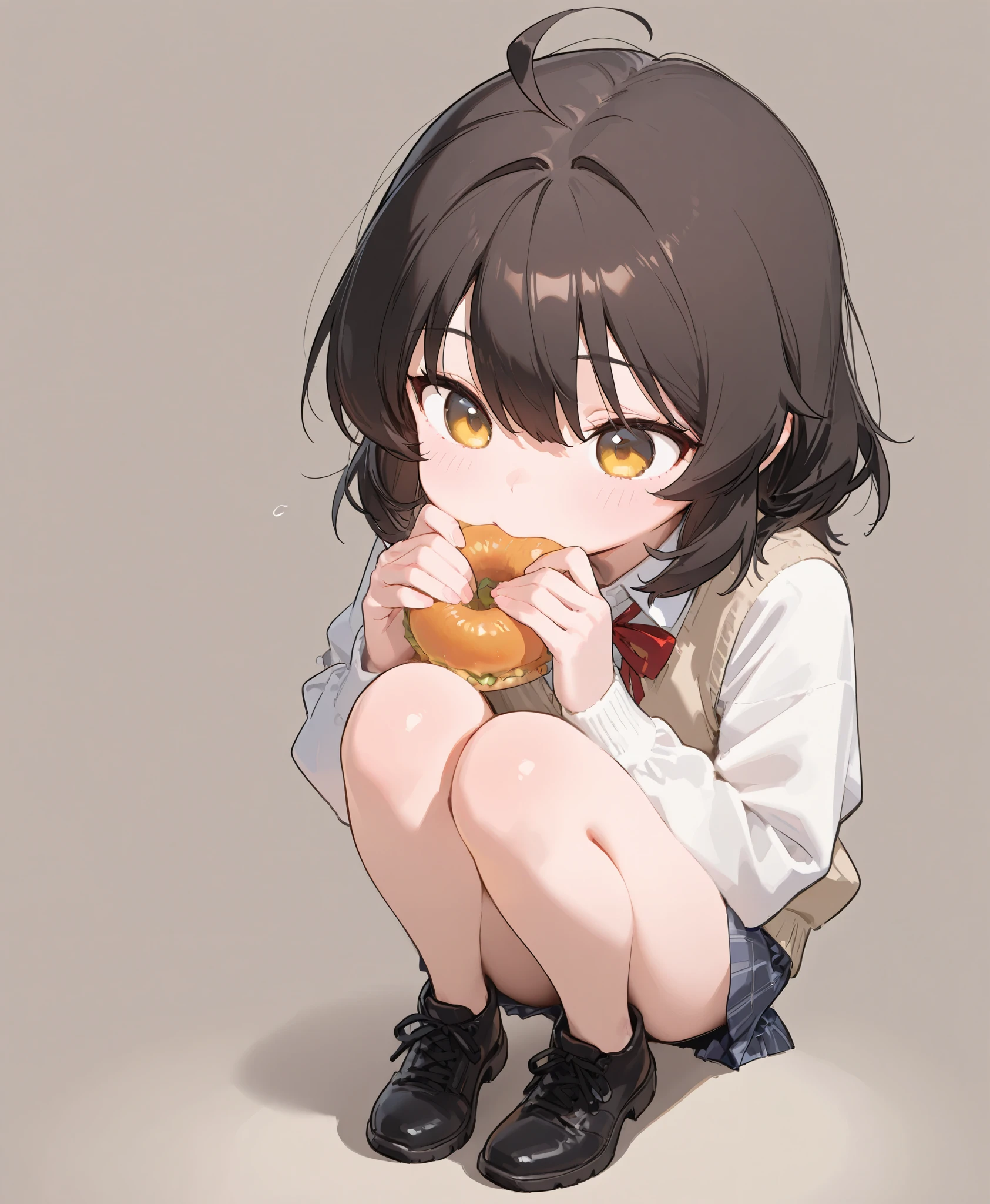 Anime girl eating a donut while sitting on the ground - SeaArt AI