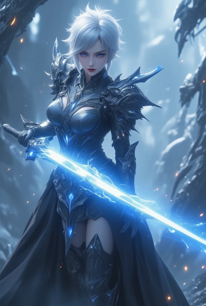 (masterpiece),(high quality), (((1man)), a black knight of death) wielding a great sword Bastard Sword style a mythological object of great power, very large all carved with mythical runes displaying a condensed glow in their writings in a magical way, detailed in gold and silver with a neon glow intricate to the details, tron circuitry spread out on her with intense glow, displaying absurd power shards and vapors flying around her like a whirlpool, absolute power emanating from her, (sword focus)
