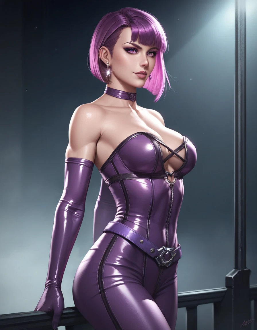Catwoman from DC Comics,Upper body shot,big breasts,exposed cleavage,sexy provacative pose,  Masterpiece, Best quality, abstracted, Psychedelic, neonlight, (honeycomb pattern), (Creative:1.3), Sy3, SMM, Fantasy00d
