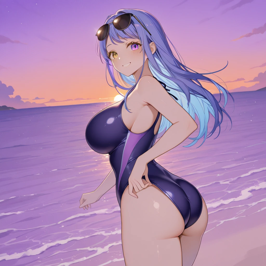 (((Anthro furry girl))), (black tiger shark girl), beach, nude, ((wet)), Yuri, ((black colored skin)), neon blue colored hair, smug look, shark ears, aquatic ears, shark face, shark tail, neon blue colored shark nose, neon long blue hair, big breasts, futa, futanari, futa, ((gigantic hard long neon blue colored penis)), ((neon blue colored nipples)), neon blue tiger stripes, (super glossy skin), clear latex skin, standing, stretching arms behind head