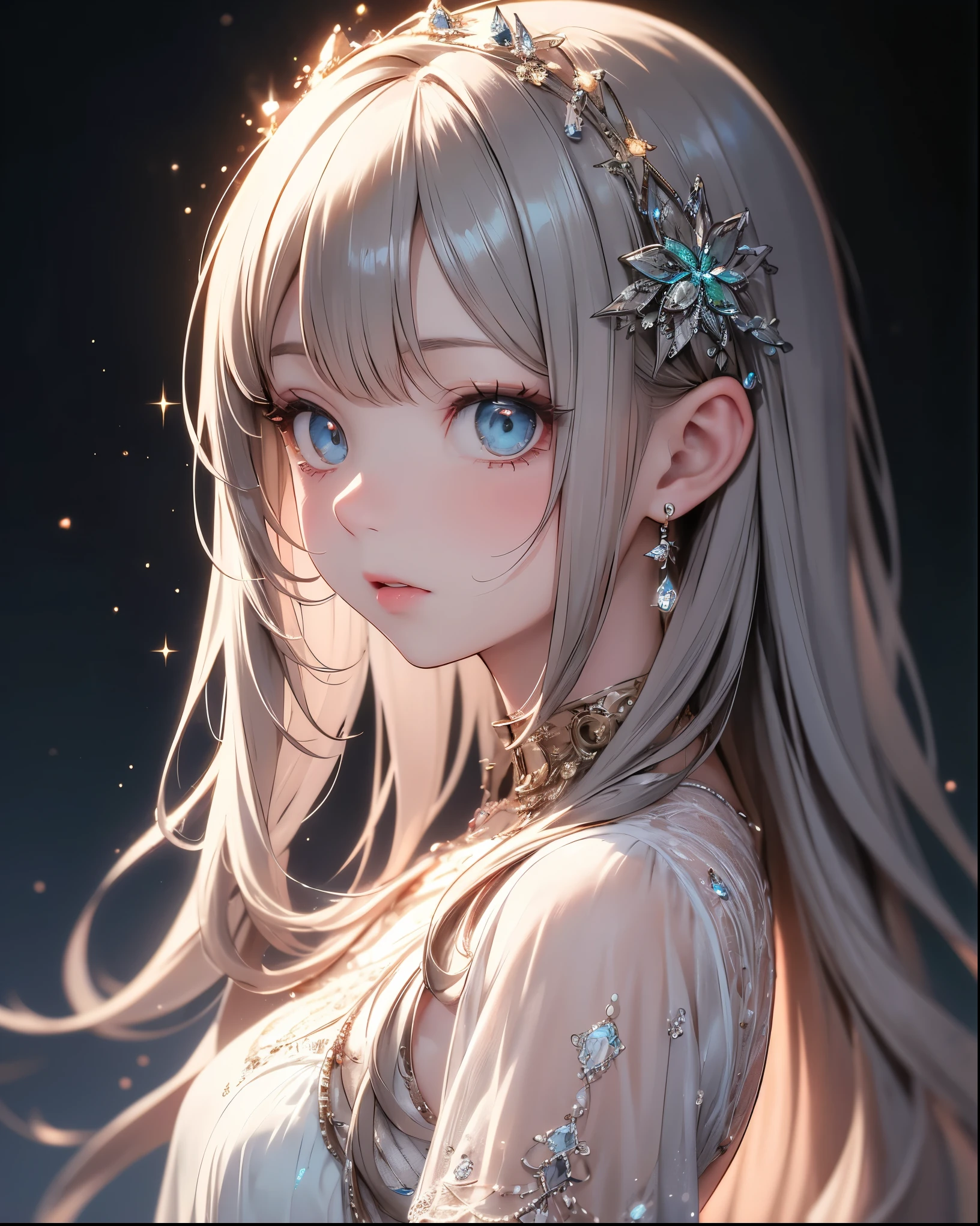 A close-up portrait of a character in red, white, and green tones, blending dark black and light aquamarine hues. Captured in a candid moment, with a fairy academia aesthetic. Emphasis on detailed character design, highlighting dark silver and amber accents. Animated gif-inspired style, with a soft yet vibrant atmosphere. Intricate facial features, expressive eyes, and delicate lighting.