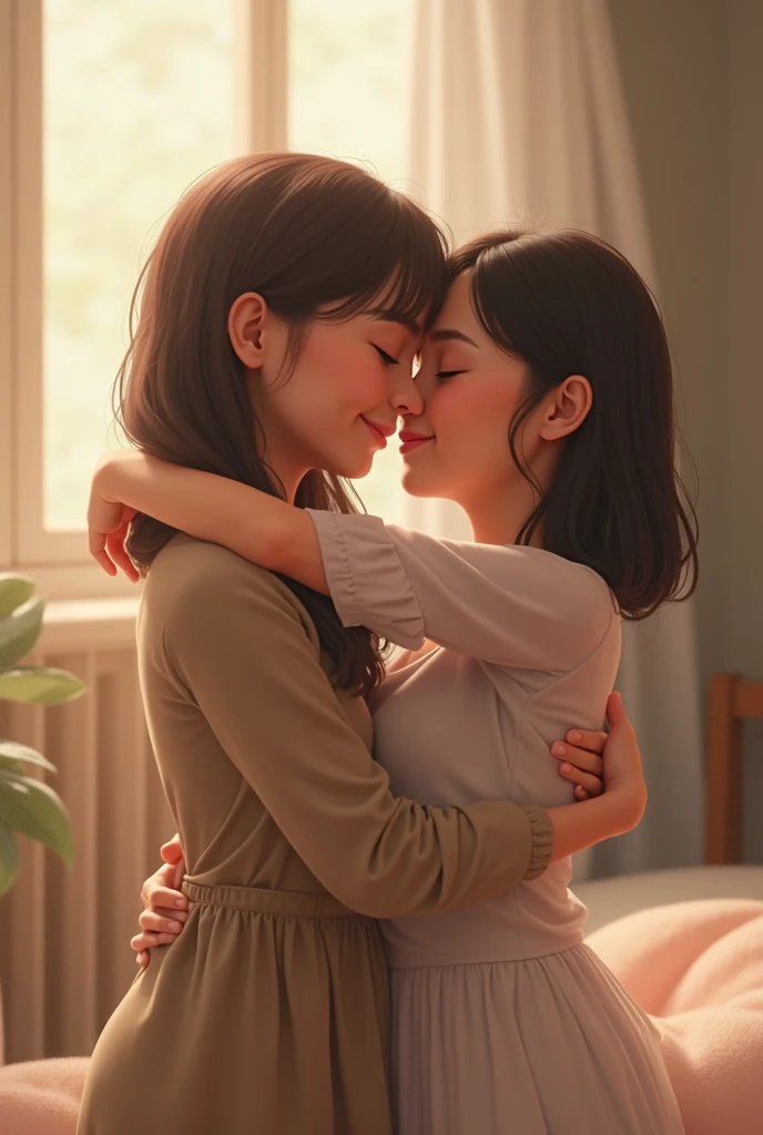 2girls, yuri, loungewear, close up, hugging from behind, {tickling},{{{{{{{{{behind girl is pinching the front girl's armpits}}}}}}}}},{{{front girl is big laugh with tears}}}, behind girl is enjoy with half closed eyes,, best quality, amazing quality, very aesthetic, absurdres