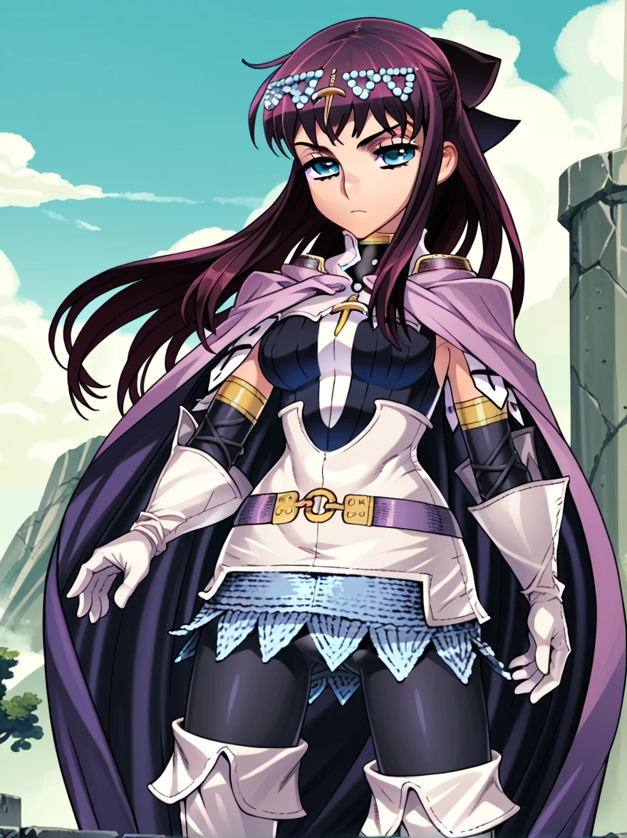 "(masterpiece:1.1), best quality, (NSFW:1.1), 
1girl, (80s anime style:1.3), (eyelashes:1.5), (loli:1.2), 
(intricate high detailed body:1.2), 
purple hair, 
(forehead, short blunt bangs:1.1), (long hair, straight hair:1.1), (animal ears:1.2), 
red eyes, 
(pale skin:1.3), (slim body:1.1), (small breasts:1.1), 
(light smile:1.2), 
(lace bikini armor, corset:1.2), 
(knight armor, armored boots:1.2), (belts:1.1), (accessories:1.1), crystal necklace, 
standing, dynamic pose, 
(upper body, cowboy shot, looking at viewer, from front:1.1),
(daytime, grassland, outdoors:1.1)"