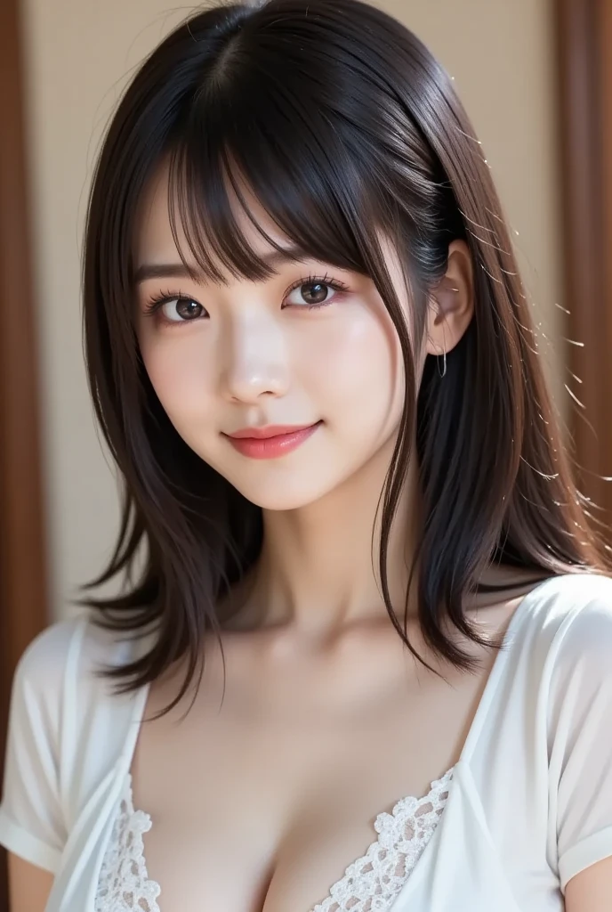 Tabletop、(masterpiece:1.3), 
(8k, Photorealistic: 1.4, RAW Photos, Best image quality: 1.4), 
Japanese Idols、Super detailed face、Attention to detail、Genuine、 
double eyelid、Big and attractive eyes,Perfectly beautiful eyes、 Sharp focus:1.2、Beautiful woman:1.5、
Light brown hair、 Highest quality、masterpiece、Ultra-high resolution、Depth of written boundary、Perfect Shadow、(Photorealistic:1.4)、Highly detailed and professional lighting、Realistic Light、
Perfectly shaped、Symmetrical face、beautiful girl,Sharp focus, Perfect Anatomy,Crouching,
(Smiling and looking down at the camera:1.1),(Front shot:1.1),(Look forward),Black short ponytail,school uniform,（The uniform is transparent:1.2）,（Nipples stick out:1.4）、glamorous,( Close the front of the clothes:1.1),(breast focus:1.1),street,Natural light,(Backlight),(A bright light shines from behind),(Lens flare)(Low position:1.3),(Low Angle:1.3)