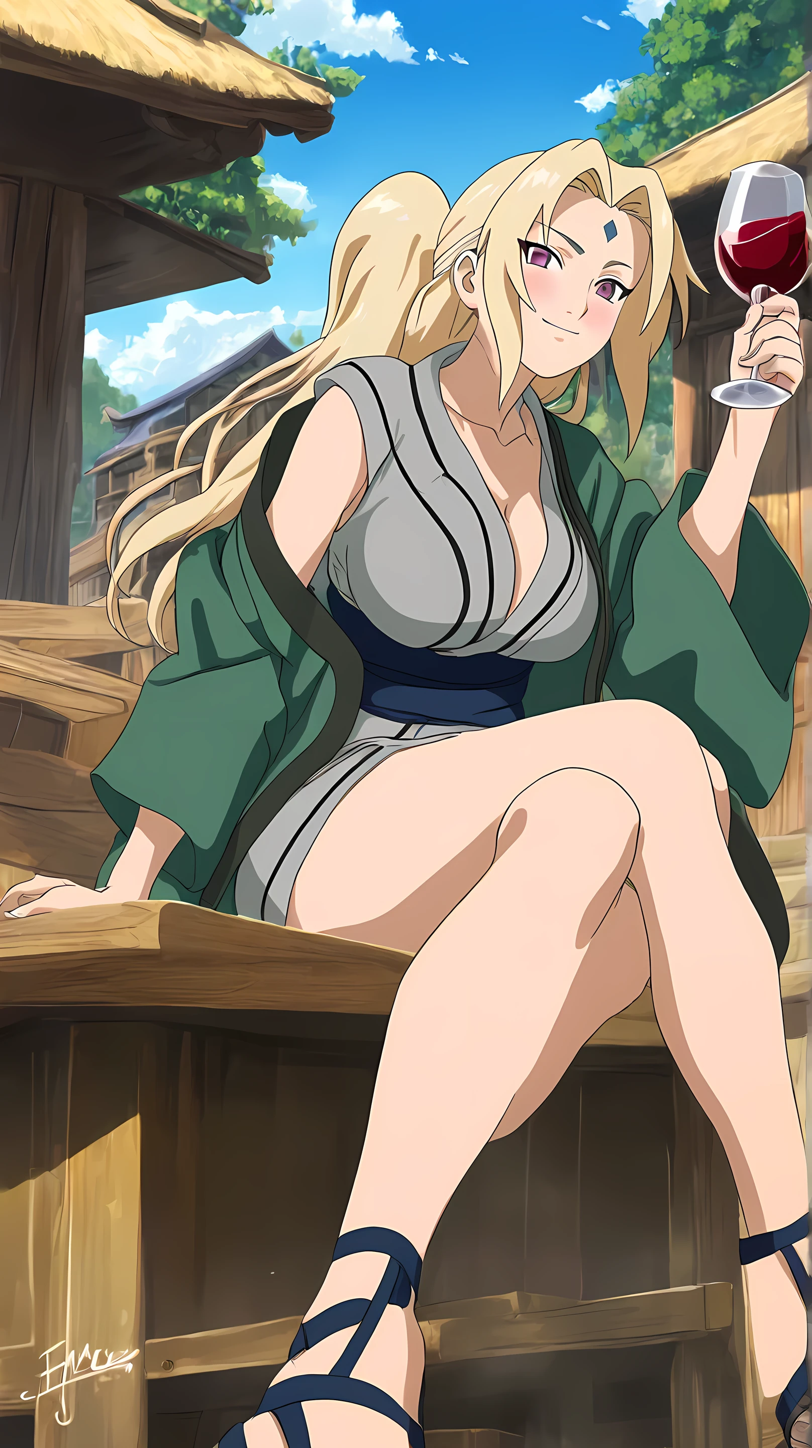 tsunade, solo, best quality, highres, super detail, anatomically correct, high details, (panties), blond long hair, (panties)