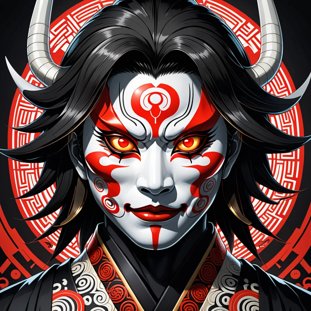 a drawing of a man with a dragon head and a sword, beautiful male god of death, villain wearing a red oni mask, inspired by Kanō Hōgai, cute japanese demon boy, Demon Samurai, Samurai with demon mask, handsome guy in demon slayer art, inspired by Naomi, shinobi, portrait of the god of death, Sachin Teng