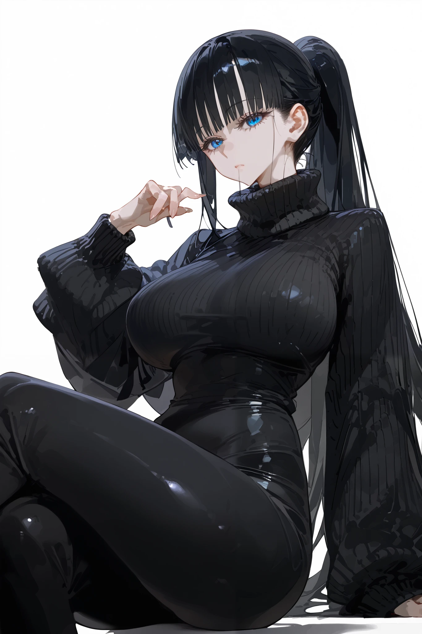 8k, masterpiece, highest quality, best quality, official art, beautiful and aesthetic, extremely detailed, (fractal art: 1.3), colorful, highest detailed, perfect face, upper body, HDR, sexy, wide hips, thicc figure, Detailed face, Detailed eyes, red eyes, perfect face, perfect eyes, ( 1elf, 1 female elf, 1girl, trans, futa, futanari, big ass, slim waist, pretty face, long white hair, sharp jawline, he is sexy, she is beautiful, she has black eyeliner, he has makeup, she has a girly face, she is tanned, she has big , she is blushing, she wears blush, hips wider than shoulders, slim torso, black lipstic, e-girl makeup, blushing, pretty, sharp jawline, red eyes, cute, thigh high socks, goth clothes, black skirt, black crop top, black lipstick, black eyeliner, cute smile, Goth, goth priestess, RAVEN, goth makeup, goth clothes, white hair, wolf cut, bulge, bulge in underwear, genitalia outline