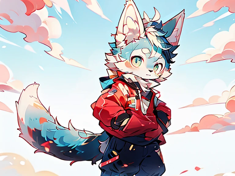 Boykisser, furry, feline, tail, white fur, cute, full body, waving hand
