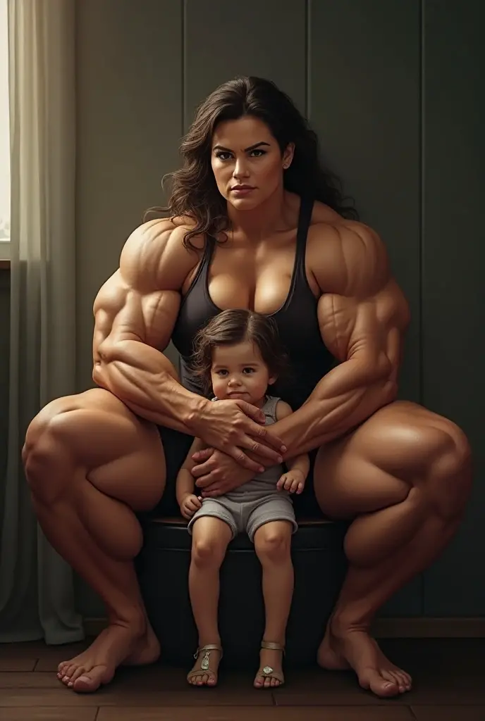 Woman in black bikini and small man in white shirt, weak and small, thin and small physique, Very beauthful. , , weak and helpless, small physique, , muscular ultraviolent woman, muscular and scary, absurdly huge physique, big muscles, extremely muscular woman,, homen , small man, extremely muscular woman , very muscular,