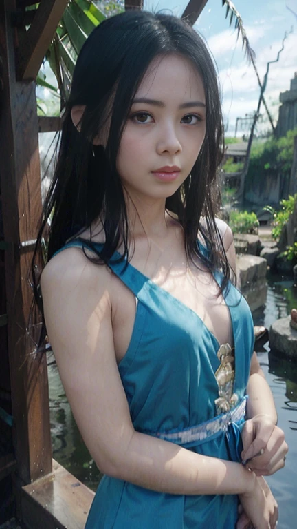 (((1 cute idol)))、The clothing is made of thin, see-through silk fabric. High Value Cross Beautiful Back Underwear, Push Up Sexy Breasts, Adjustable Bra Set Without Steel Ring、Dynamic Angle、original、(Super detailed)、(Extreme angle:1.3)、(Depth of written boundary)、(Tyndall effect:1.2)、solo、Sad look、Black Hair、(Emerald Eyes:1.3) )、Small and Perky breasts:1.2、(+Perfect hands+:1.21)、gold choker necklace、(Focus_Girl:1.4)、originalキャラクター、Natural volumetric lighting and great shadows、(+in the forest+: 1.2)、(Small creek|waterfall:1.2)、Earrings、(((Trendy hairstyles)))、Belly button